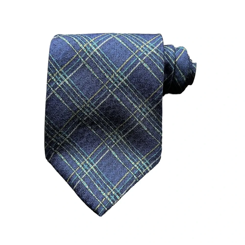 Guess Mens Tie Necktie Multicolor Plaid 100% Silk Tied Wide Classic USA 56 In
